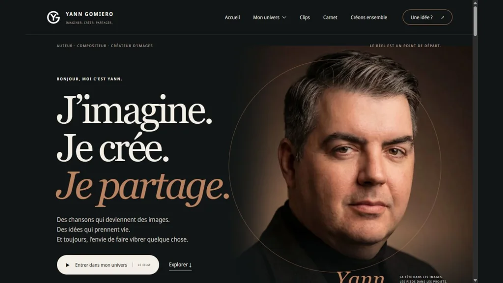 L’accueil du site de Yann Gomiero, entre typographie et portrait