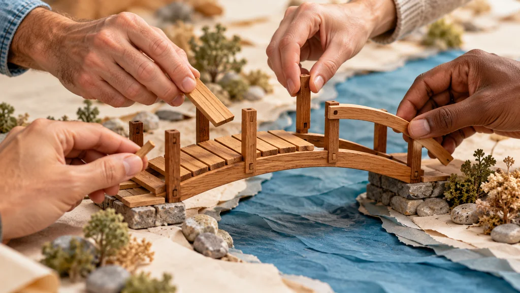 Des mains assemblent un petit pont, image des contributions à une communauté