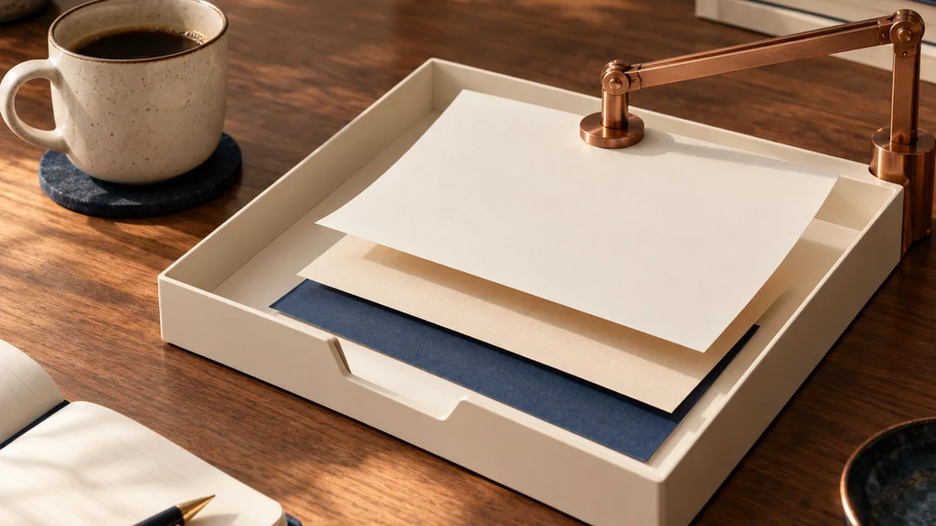 Une tâche de classement simple sur un bureau, assistée par un mécanisme discret